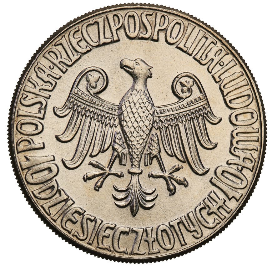 PRL. PRÓBA miedzionikiel 10 złotych 1964 Kazimierz Wielki bez napisu PRÓBA